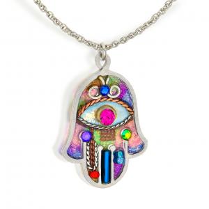 Blue and Pink Protection Hamsa Necklace - Stainless Steel