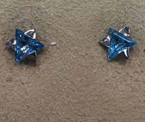 Blue and Silver Star of David Earrings - 14kt White Gold