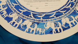 Elephants, Round Paper-Cut Ketubah