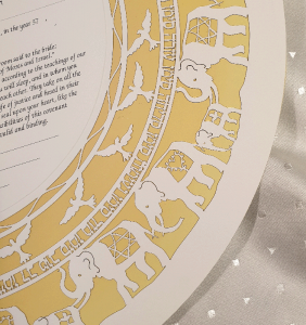 Elephants, Round Paper-Cut Ketubah