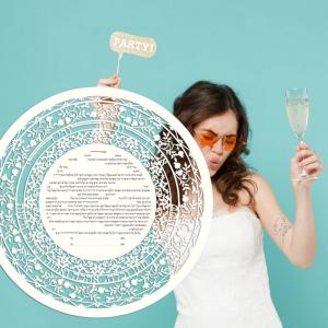 Celebration Round, See Through Paper-Cut Ketubah