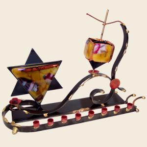 Dreidel Menorah Combo - Glass, Steel, and Copper