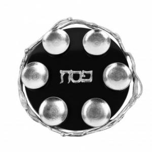 Black And Silver Marble Seder Plate