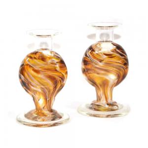 BLOWN CRUSHED WEDDING GLASS CANDLESTICKS SET