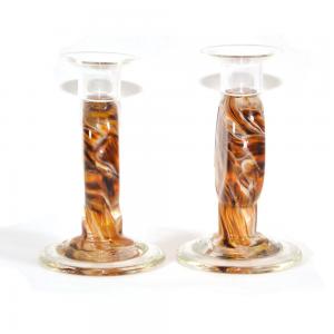 BLOWN CRUSHED WEDDING GLASS CANDLESTICKS SET