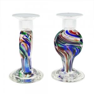 BLOWN CRUSHED WEDDING GLASS CANDLESTICKS SET