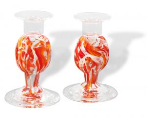 BLOWN CRUSHED WEDDING GLASS CANDLESTICKS SET