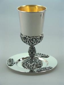 Floral cut Kiddush Cup & Tray