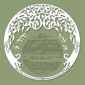 Double Tree Ketubah in Light Green