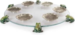 Tzefardeia-Frog Pewter and Glass Seder Plate