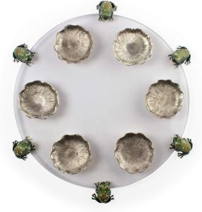 Tzefardeia-Frog Pewter and Glass Seder Plate