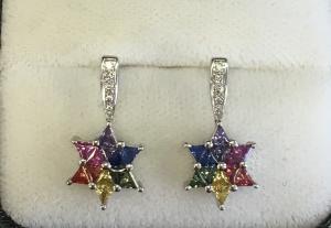 Diamond Star of David Earrings - Genuine Sapphires