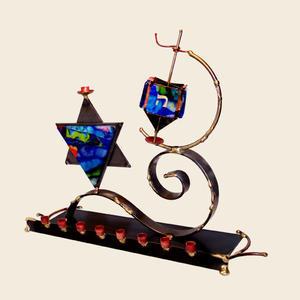 Dreidel Menorah Combo - Glass, Steel, and Copper