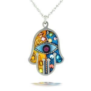 Blue and Pink Protection Hamsa Necklace - Stainless Steel