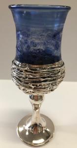 Handmade Blue Glass With Sterling Silver Kiddush Cup and plate