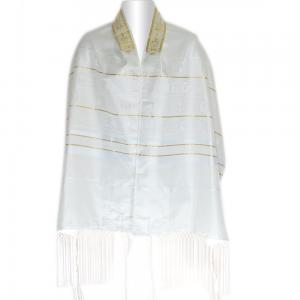 White And Gold Stripe Shvotim Talis