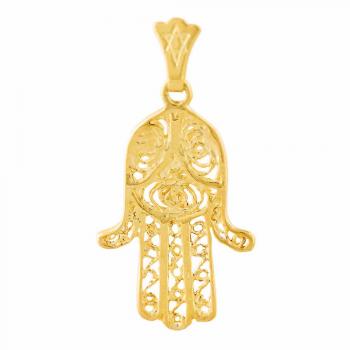 14kt Gold Filigree Hamsa - Pendant