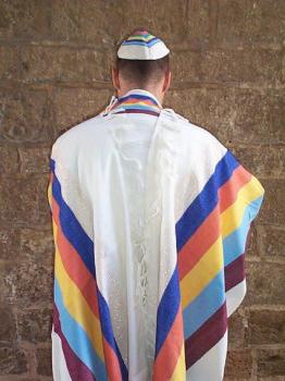 Wool Tallit - Wide Stripes on White