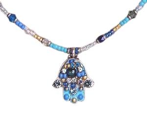 Blue Beaded Hamsa - Metal