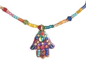Multicolored Beaded Hamsa - Metal
