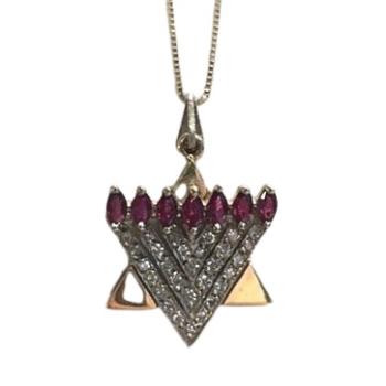 Ruby and Diamond Menorah Star Necklace - 14kt Gold