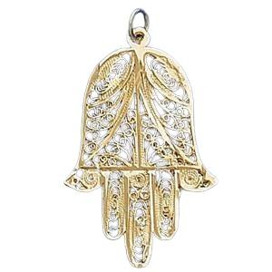 Gold Filigree Hamsa Pendant - Gold