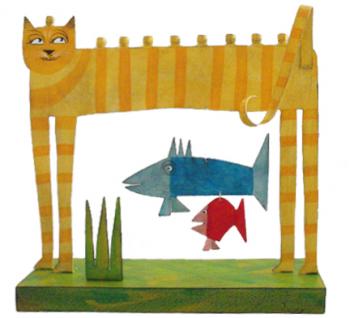 Cat Menorah - Metal and Wood