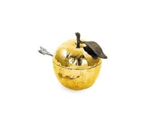 Apple Honey Pot with Spoon - Metal Plated