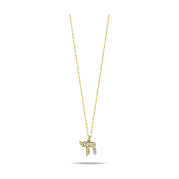 14k Gold Pave Chai Necklace