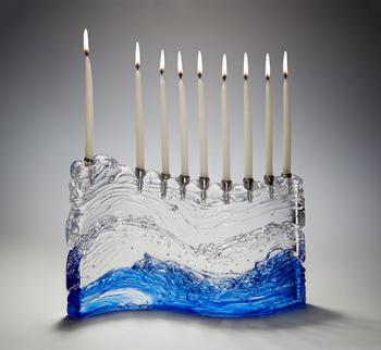 'S' Menorah Bermuda Blue - Glass