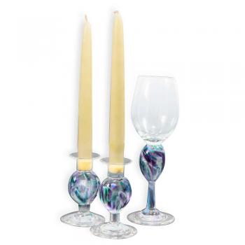 BLOWN CRUSHED WEDDING GLASS SHABBAT SET