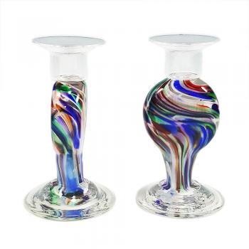 BLOWN CRUSHED WEDDING GLASS CANDLESTICKS SET