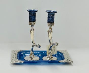 Blue Swirl Candle Holders and Tray