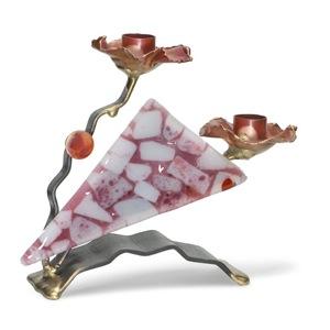 Breast Cancer Awareness Small Ribbon Candle Holders - Glass, Steel, and Copper