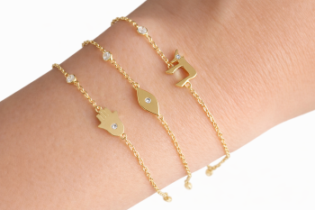 Chai, Evil-Eye, or Hamsa Bracelet with Bezel-set Stone
