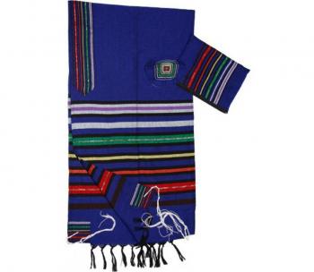Wool Tallit - Joseph's Coat on Blue