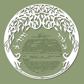 Double Tree Ketubah in Light Green