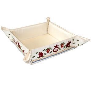 Pomegranate Red Matzah Holder - Embroidered Linen