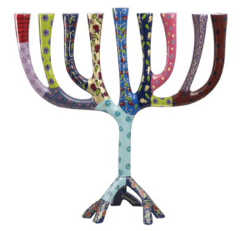 Extra Large Hand-Painted Menorah - Multicolor Layers