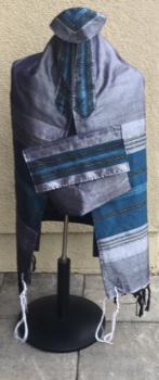 Gabrieli Silk Tallit -Gray and Turquoise