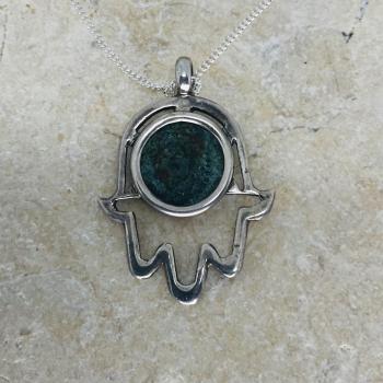 Maccabee Coin with Sterling Silver Hamsa