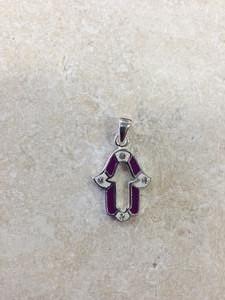 Purple Hamsa Necklace - Sterling Silver