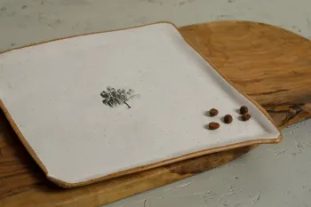 Tree Design White Matza Plate 