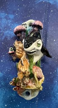 Shark and Fish Mezuzah - Painted Porcelain