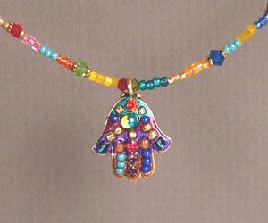 Multicolored Beaded Hamsa - Metal