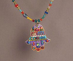 Large Multicolored Beaded Hamsa - Metal