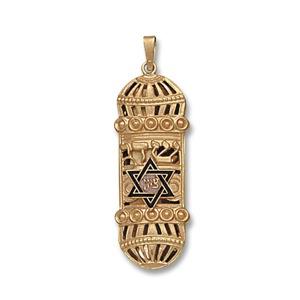 Mezuzah with Blue Star of David - Gold