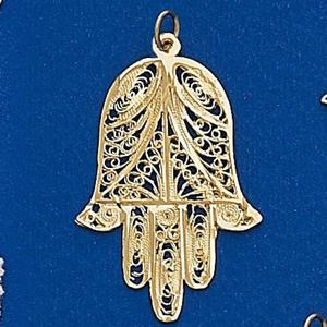 Gold Filigree Hamsa Pendant - Gold