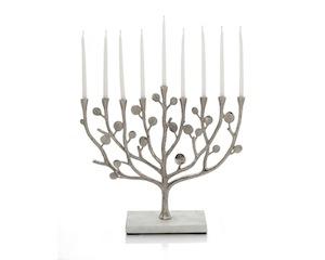 Botanical Leaf Menorah - Nickelplate and Marble