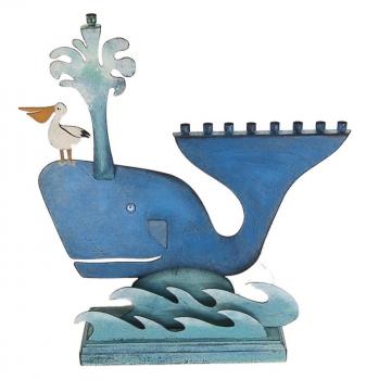 Whale Chanukah Menorah - Metal and Wood